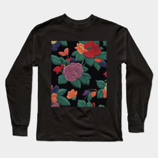 Embroidery Flower Seamless Pattern Long Sleeve T-Shirt